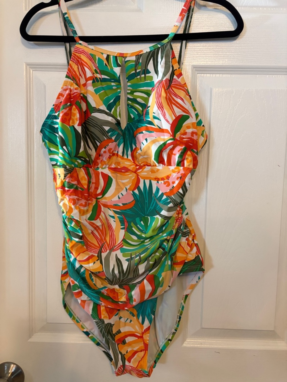 Ellen Tracy Bright Tropical Floral One-Piece Swimsuit in Green, Orange, Yellow